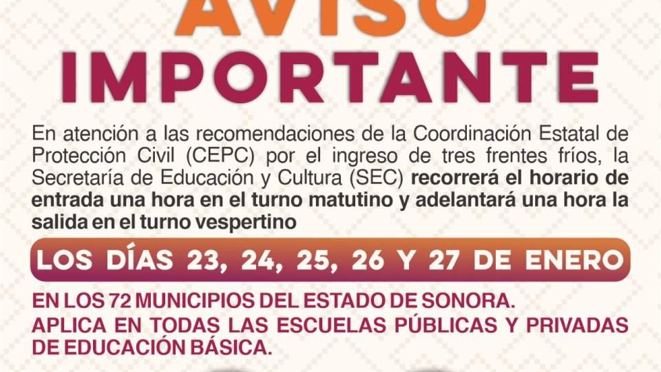 Recomienda Protección Civil modificar horario de clases por las bajas temperaturas: SEC